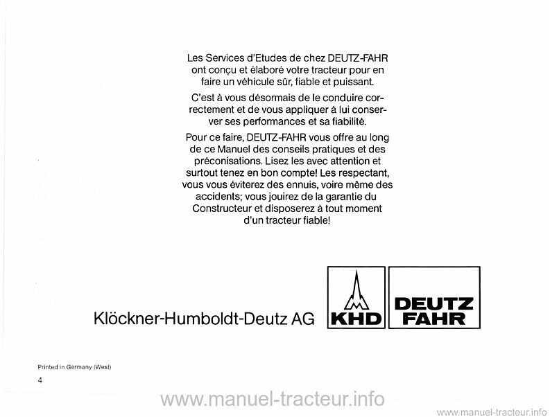 Deuxième page du Manuel d'Instruction pour les tracteurs Diesel D2807 D3607