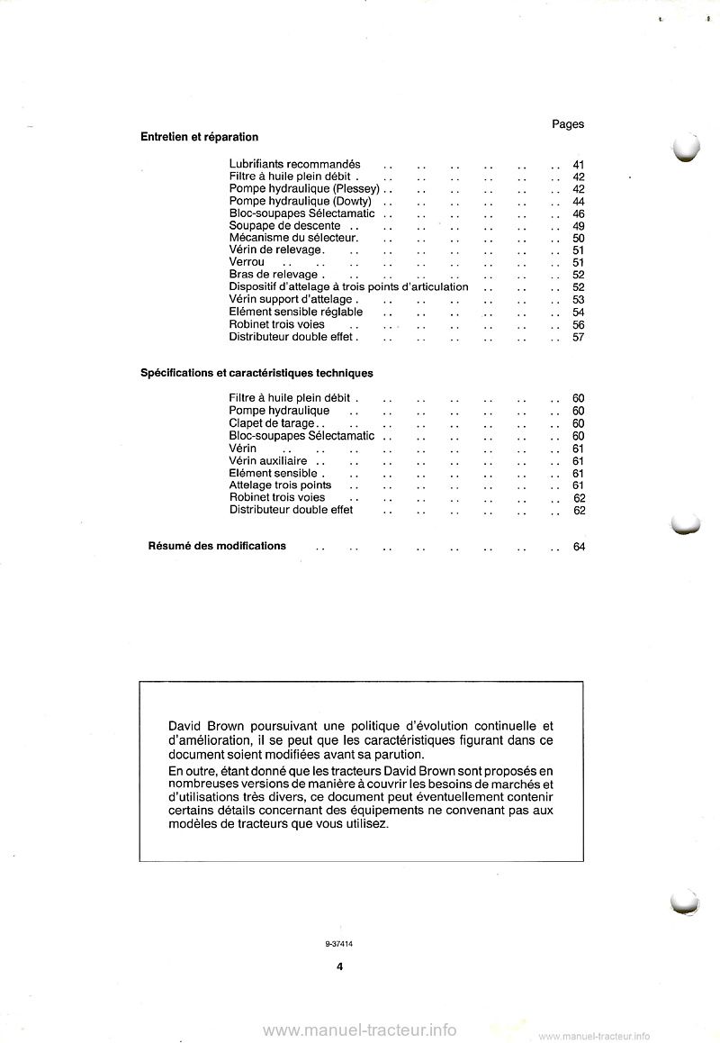 Troisième page du Manuel Réparation Système Hydraulique Selectamatic David Brown 885 990 995 996