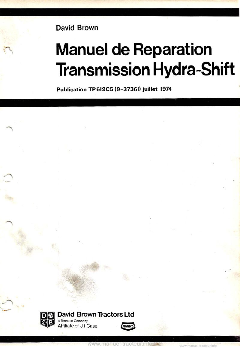 Première page du Manuel Réparation tracteur David Brown Transmission Hydra-Shift