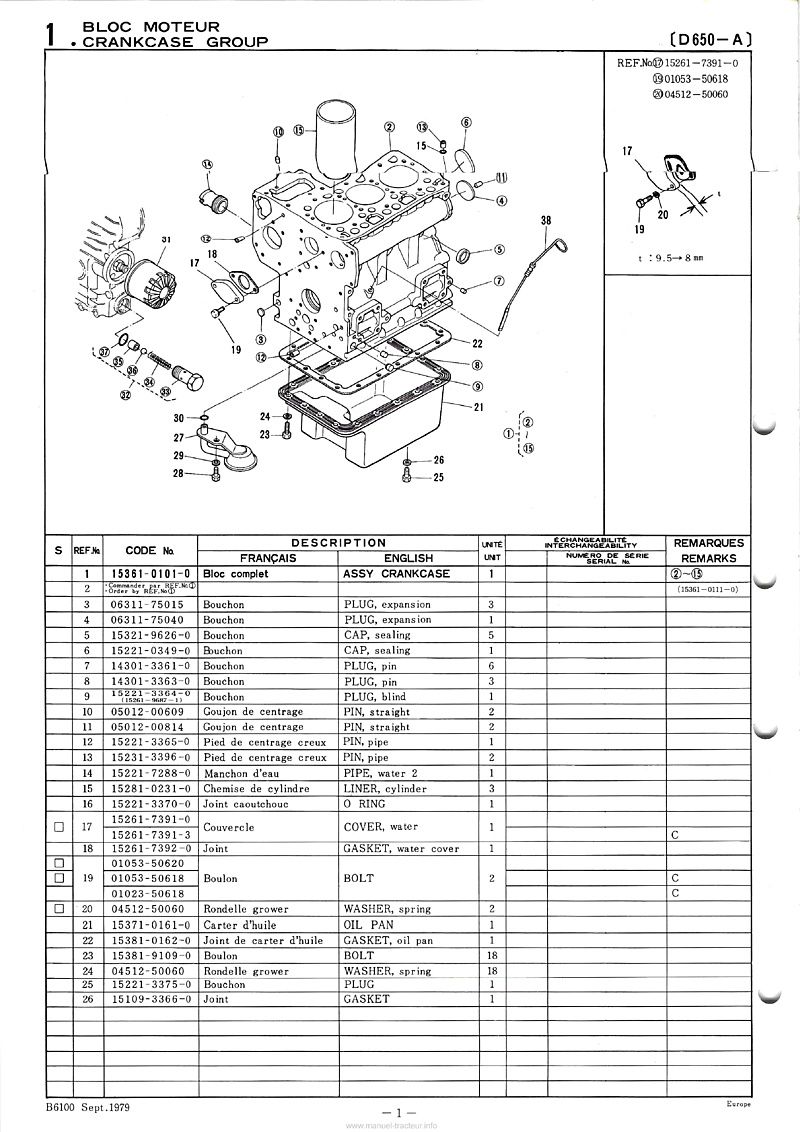 Sixième page du Catalogue de la liste des pièces de rechange tracteurs Kubota B6100 D-P B6100 E-P 