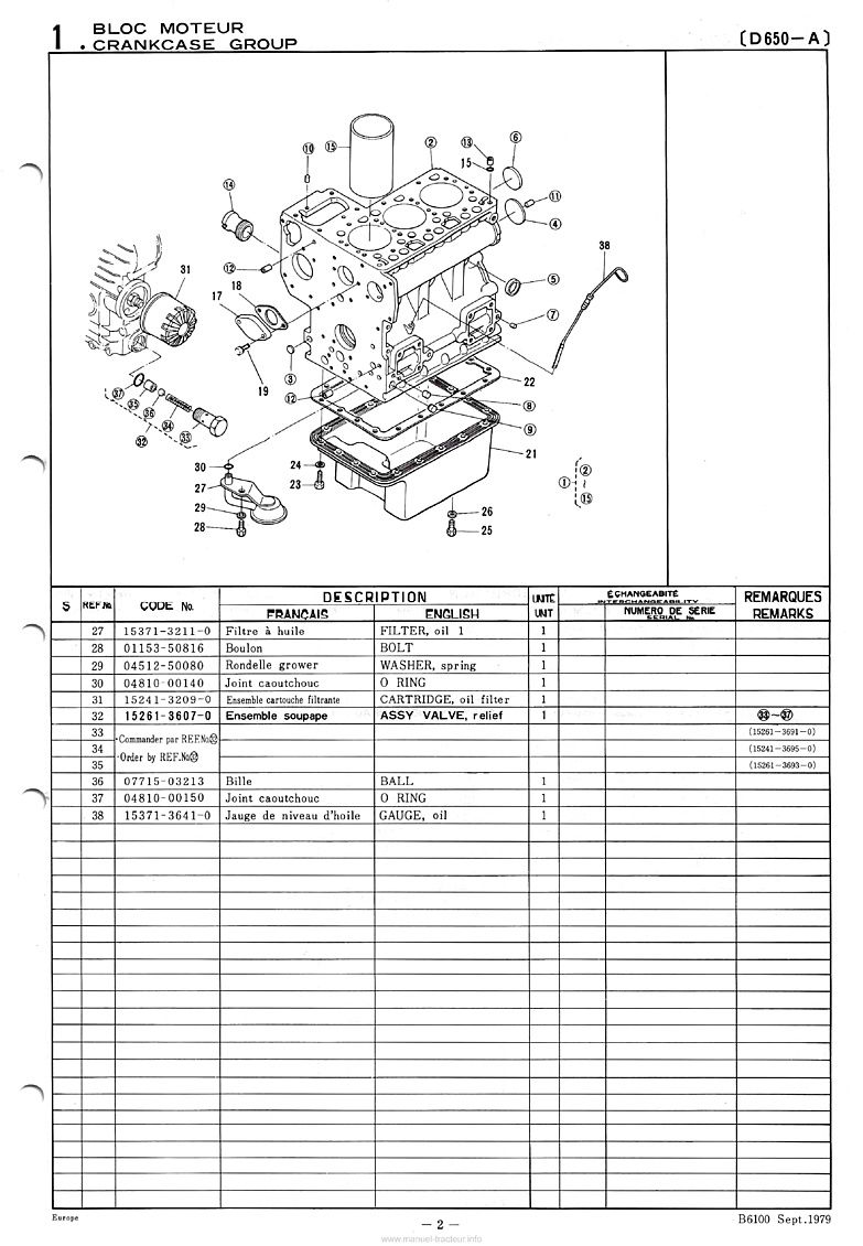 Septième page du Catalogue de la liste des pièces de rechange tracteurs Kubota B6100 D-P B6100 E-P 