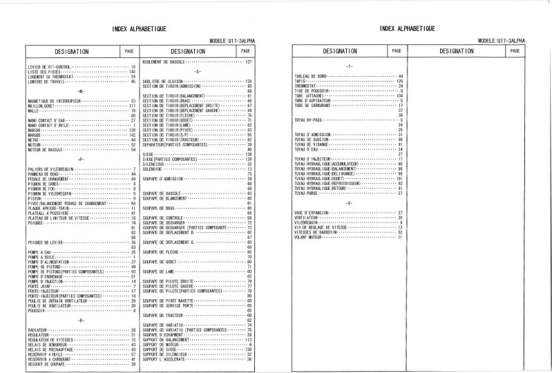 Cinquième page du Liste des pièces de rechange pelleteuse Kubota U17-3 alpha