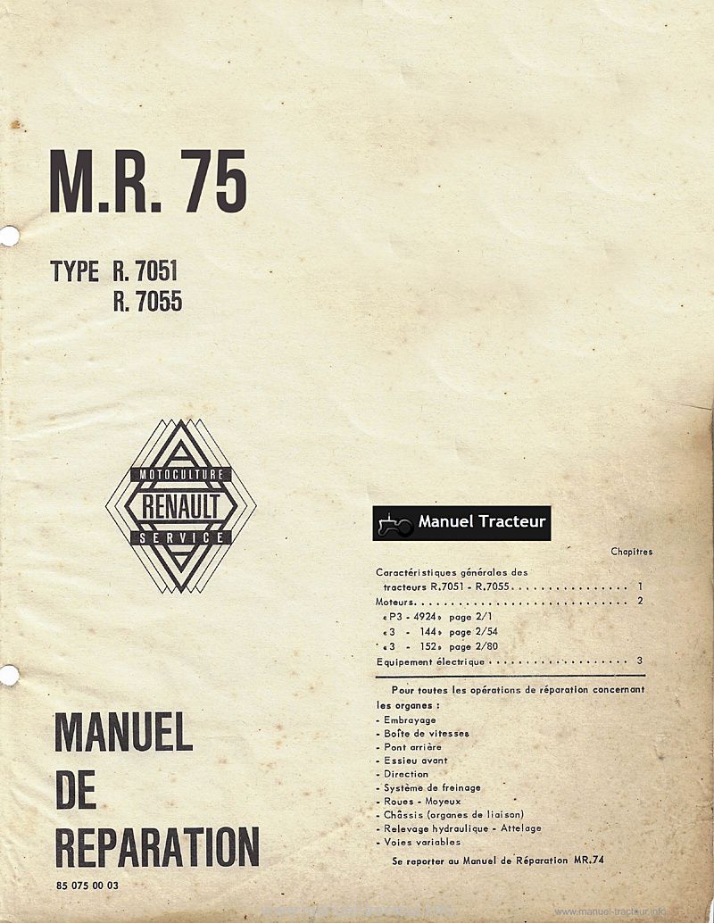 Première page du Manuel réparation Renault MR75 