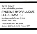 Manuel Réparation Système Hydraulique Selectamatic tracteurs David Brown 885 990 995 996