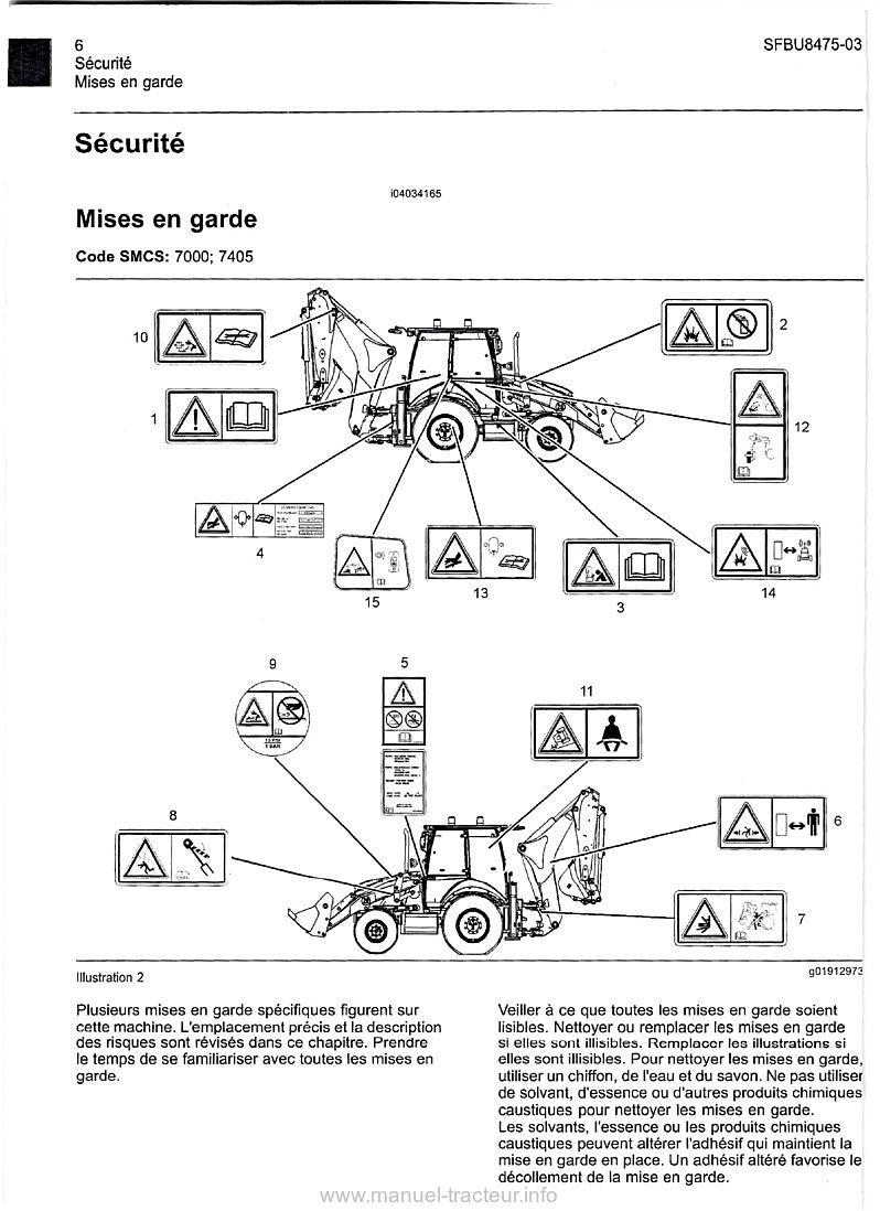 Troisième page du Livret entretien chargeuses pelleteuses Caterpillar 422E 428E 432E 434E 442E 444E