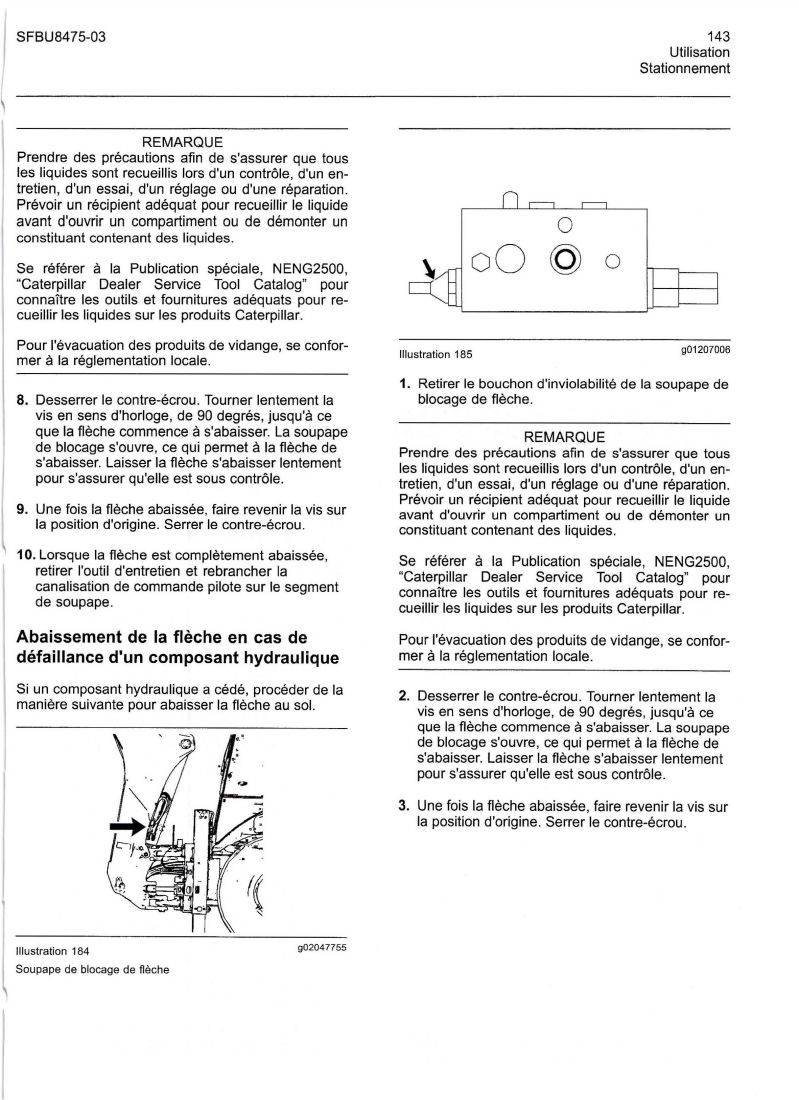 Sixième page du Livret entretien chargeuses pelleteuses Caterpillar 422E 428E 432E 434E 442E 444E