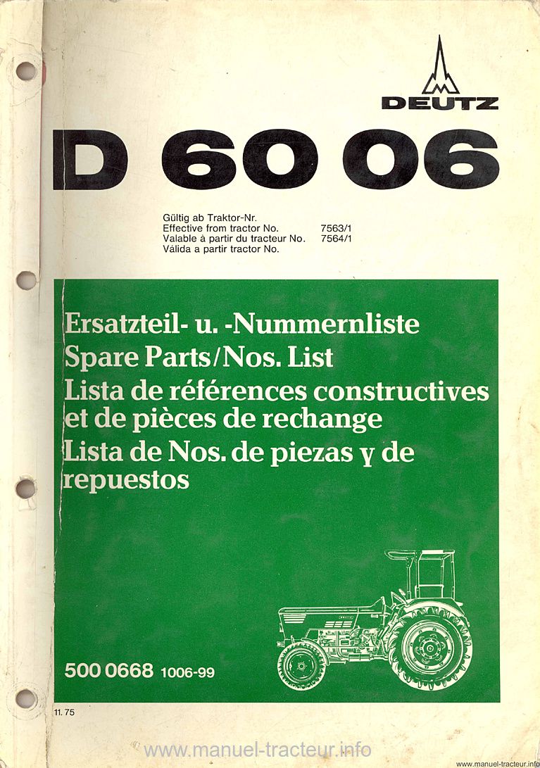 Première page du Catalogue pièces rechange DEUTZ D 6006