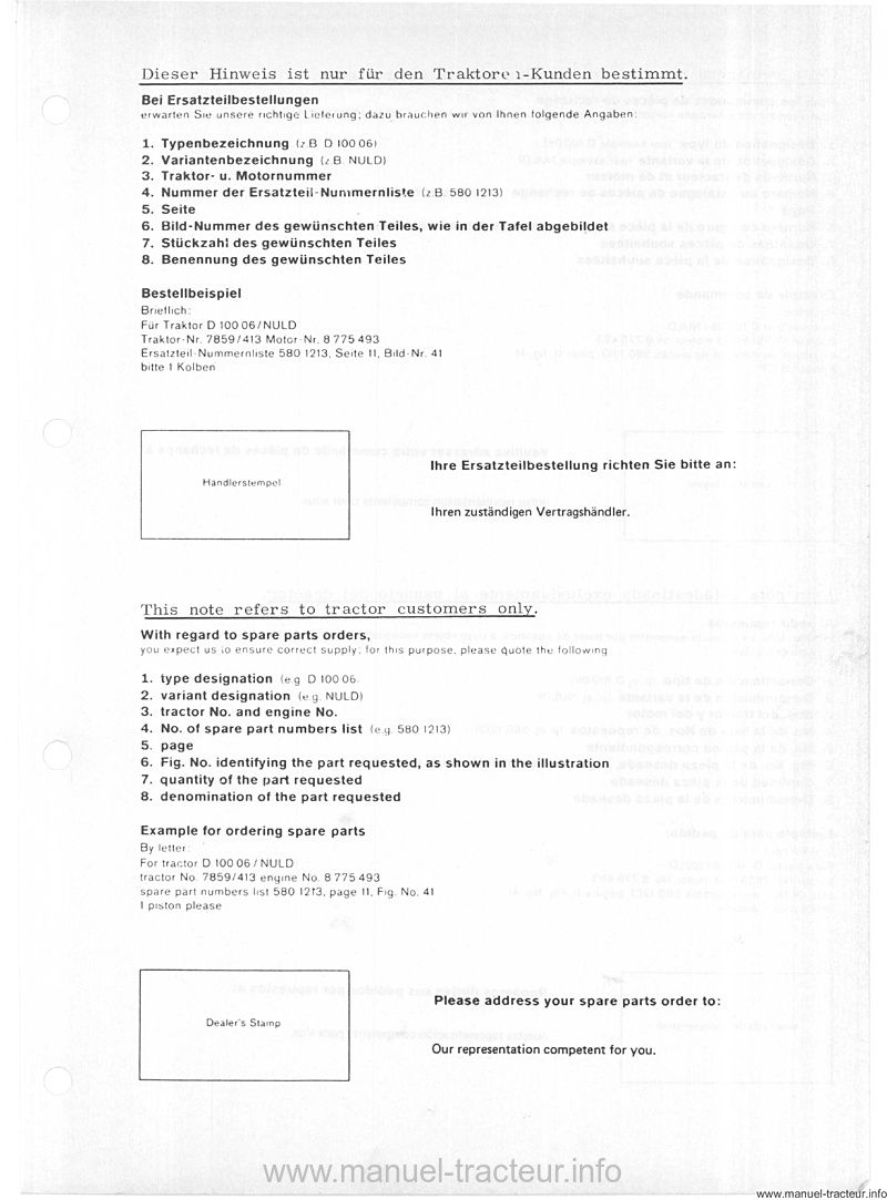 Sixième page du Catalogue pièces rechange DEUTZ D 6006