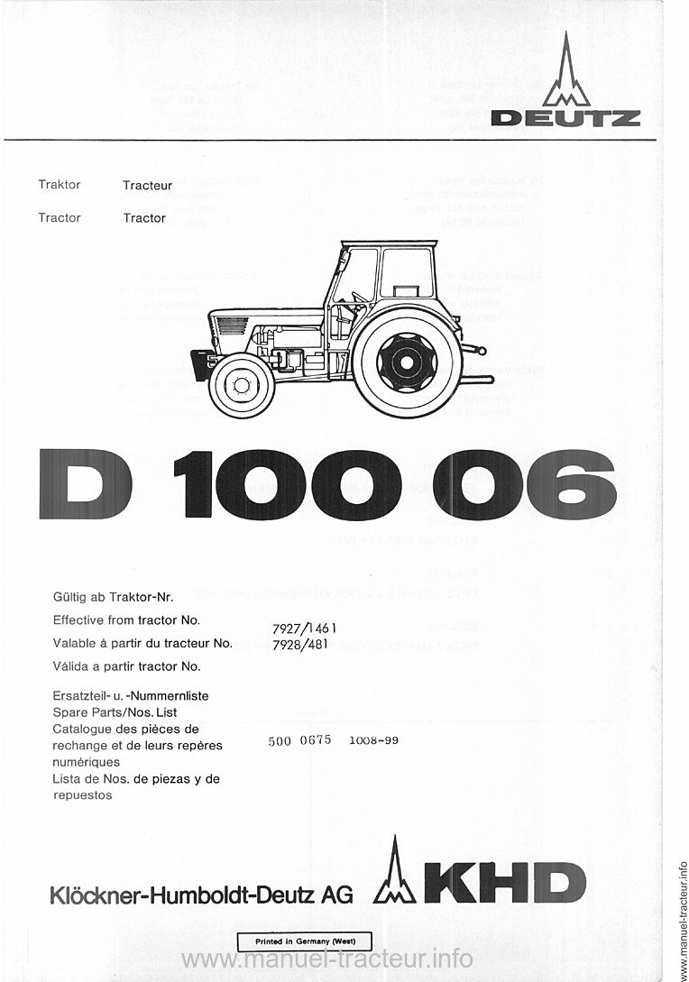 Sixième page du Catalogue pièces rechange DEUTZ D 10006