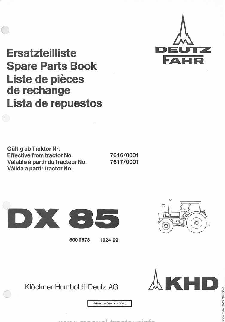 Quatrième page du Catalogue pièces DEUTZ DX 85