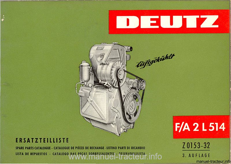 Première page du Catalogue pièces détachées DEUTZ FA 2 L 514