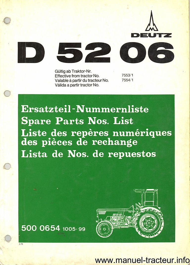 Première page du Catalogue pièces détachées DEUTZ D 5206