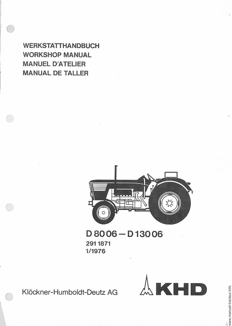 Première page du Manuel atelier DEUTZ 8006 13006