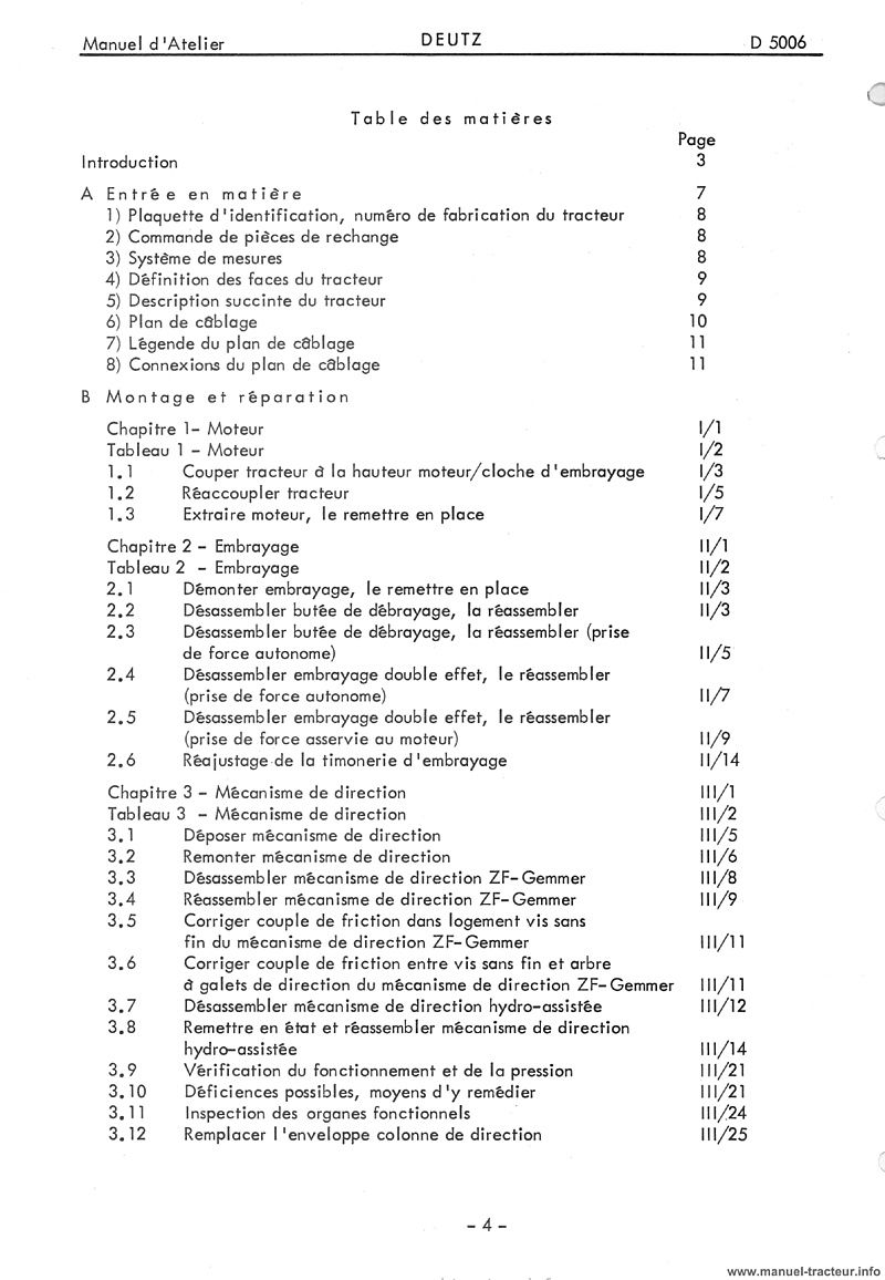 Troisième page du Manuel atelier DEUTZ 5006