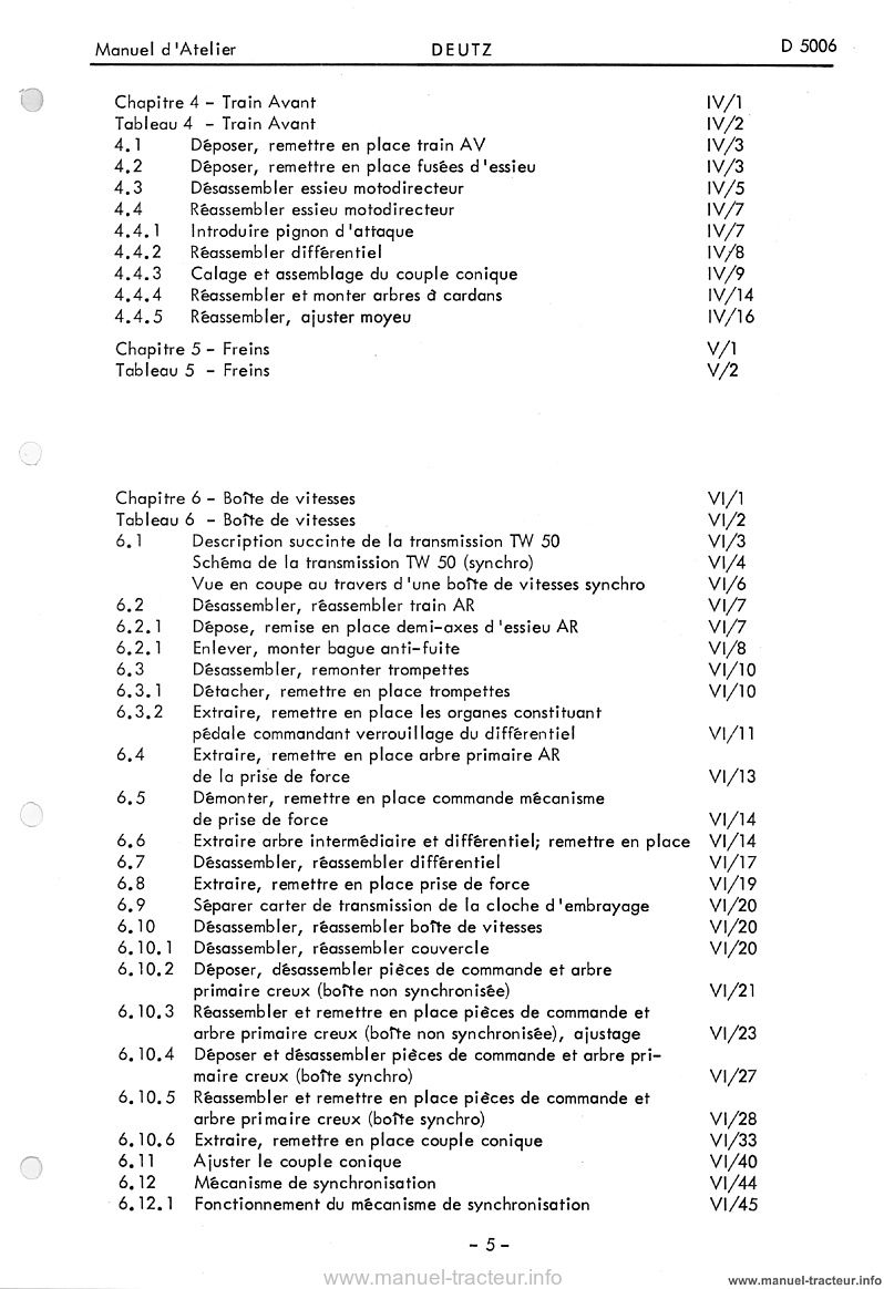 Quatrième page du Manuel atelier DEUTZ 5006