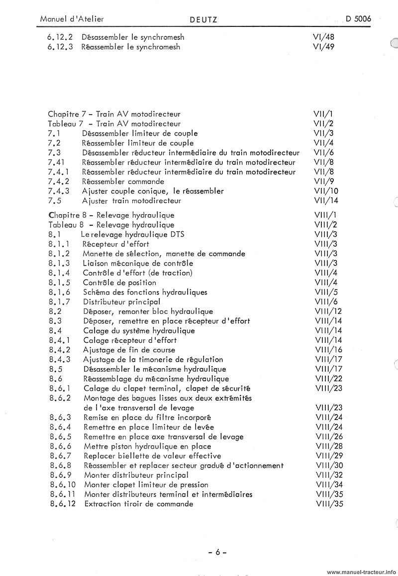 Cinquième page du Manuel atelier DEUTZ 5006