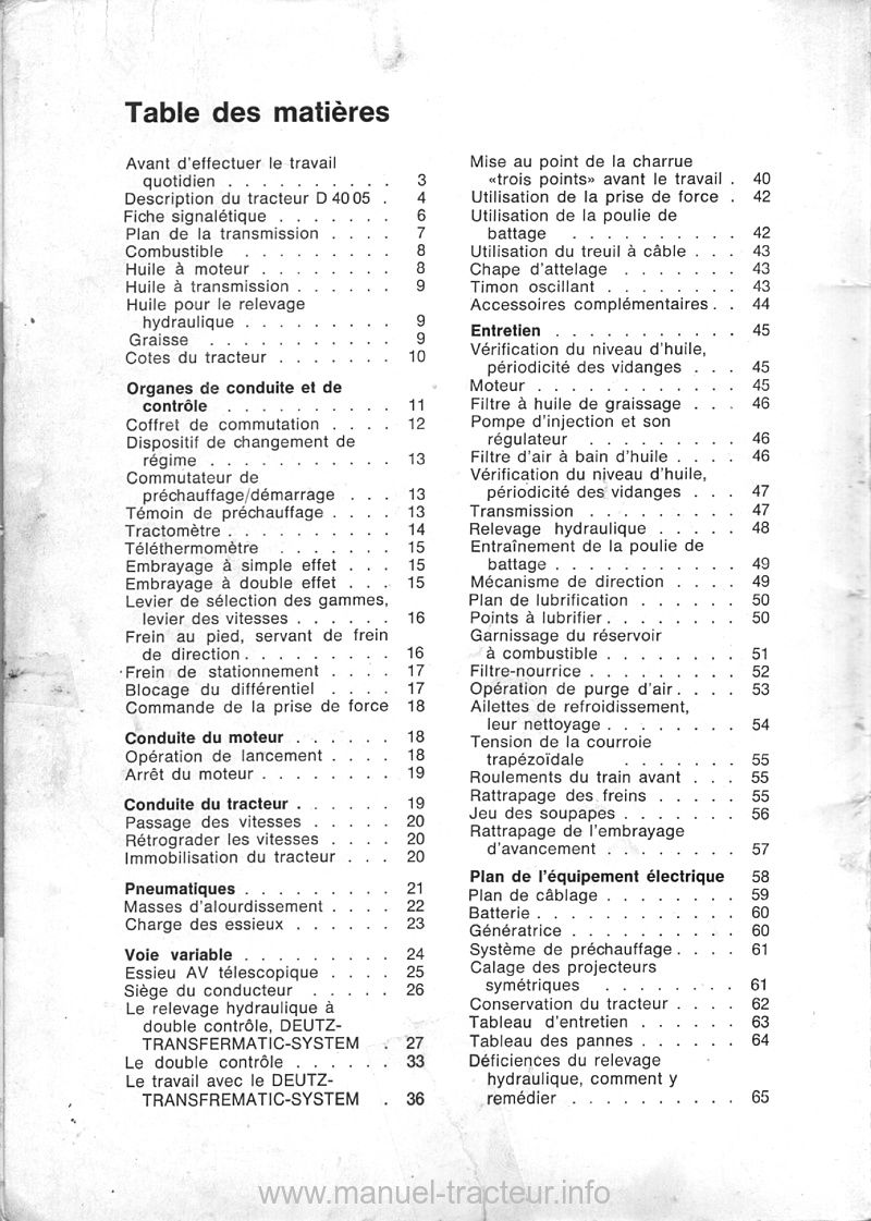 Deuxième page du Manuel instructions DEUTZ D 4005