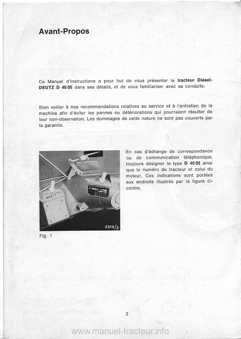 Quatrième page du Manuel instructions DEUTZ D 4005