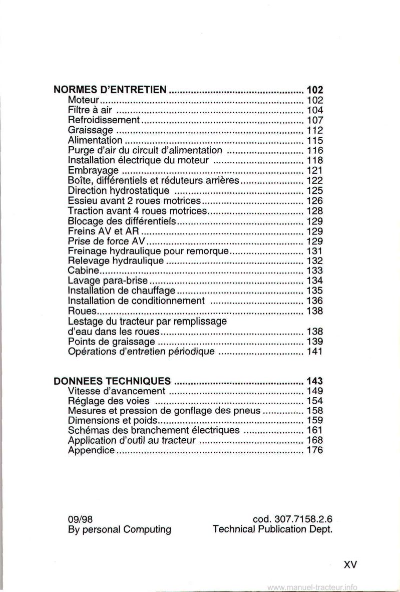 Sixième page du Manuel entretien Deutz Agroplus 75 85 95 110