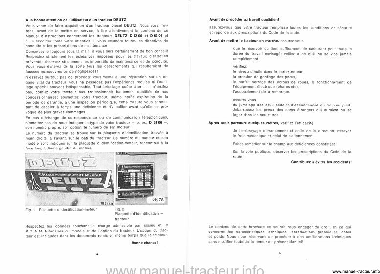 Quatrième page du Manuel Instruction DEUTZ D 5206 6206