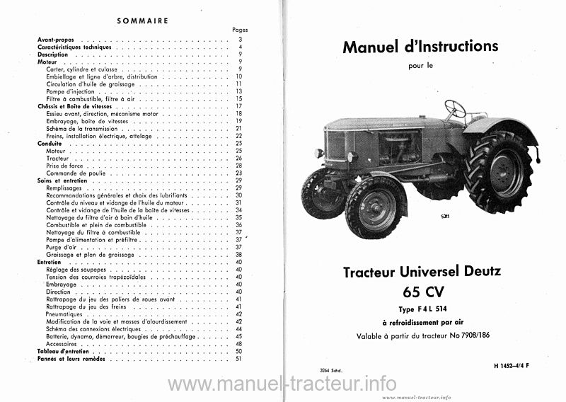 Deuxième page du Manuel instructions Deutz 65CV