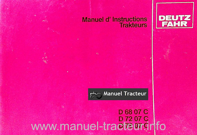 Première page du Manuel instruction Deutz 6807c 7207c 7807c