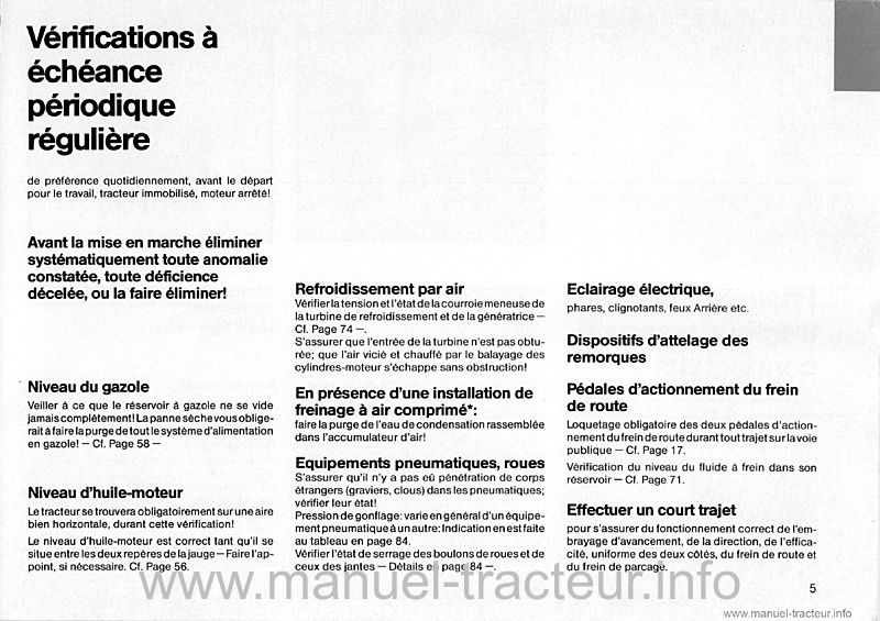 Cinquième page du Manuel instruction Deutz 6807c 7207c 7807c