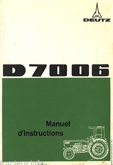 Première page du Manuel Instruction DEUTZ D 7006