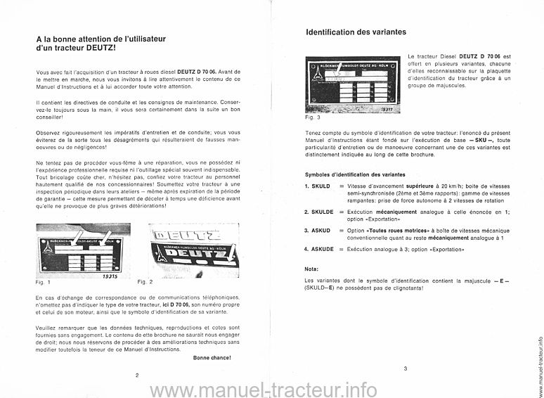 Troisième page du Manuel Instruction DEUTZ D 7006