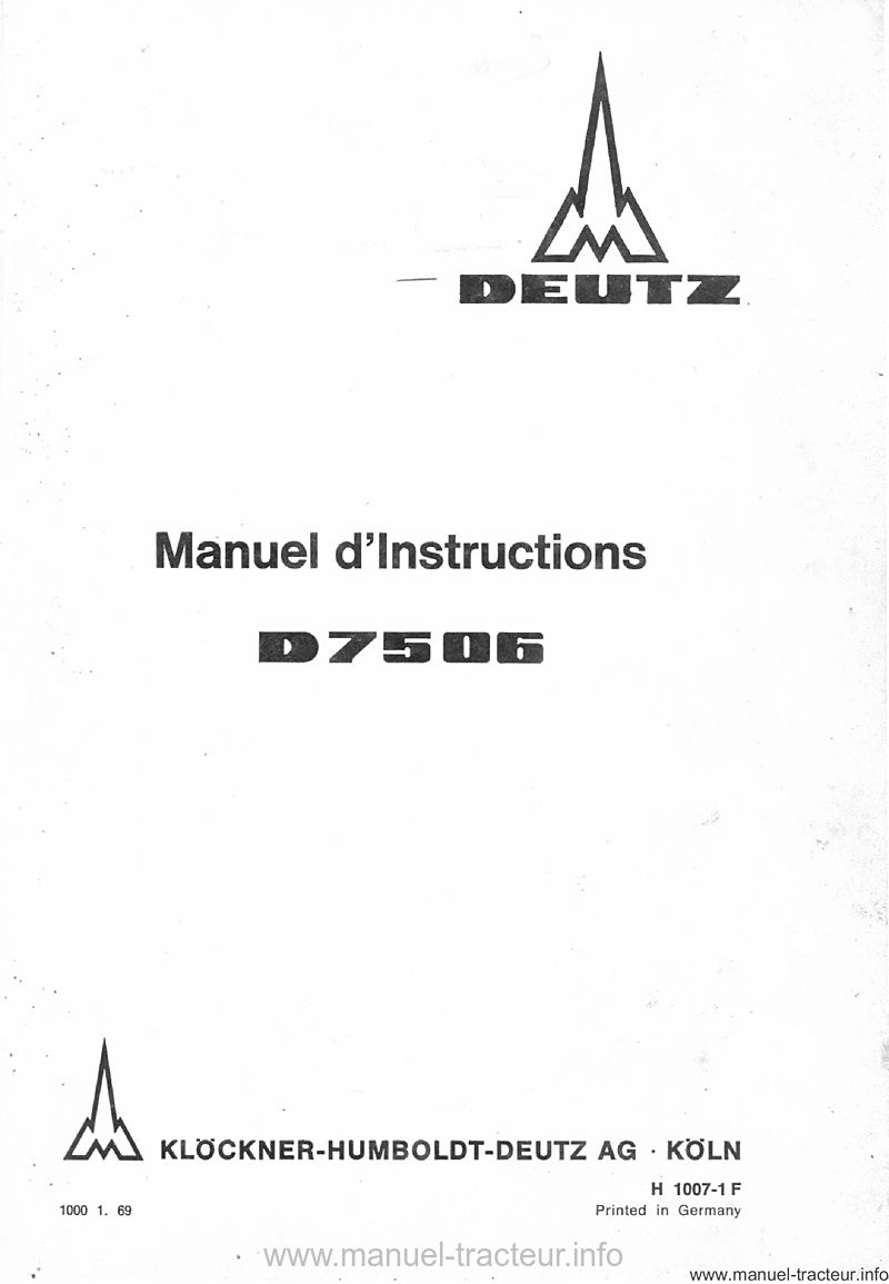 Troisième page du Manuel instructions DEUTZ D 7506