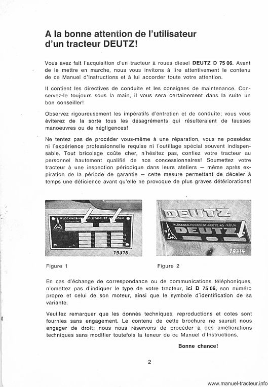 Quatrième page du Manuel instructions DEUTZ D 7506