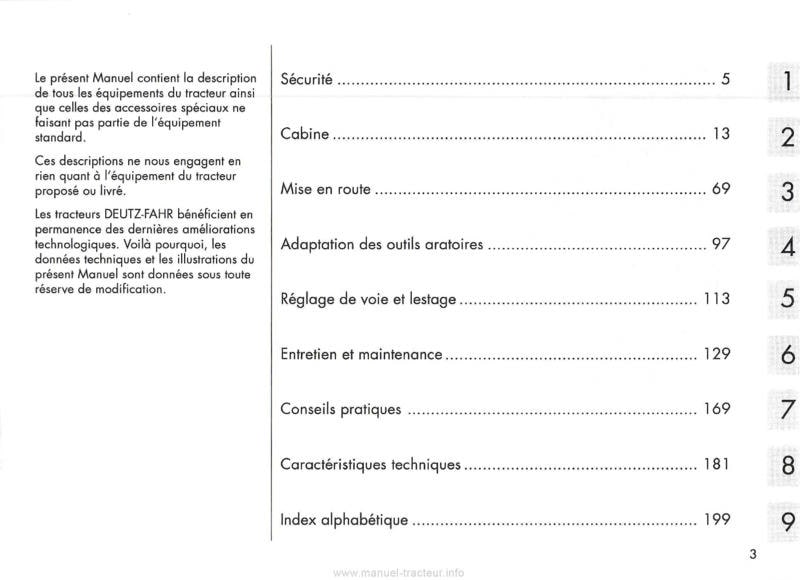 Troisième page du Manuel instructions tracteurs Deutz AGROTRON Synchrosplit 4.70 4.80 4.85 4.90 4.95 6.00 6.05 6.15 6.20 PowerShift 6.01 6.30 6.45