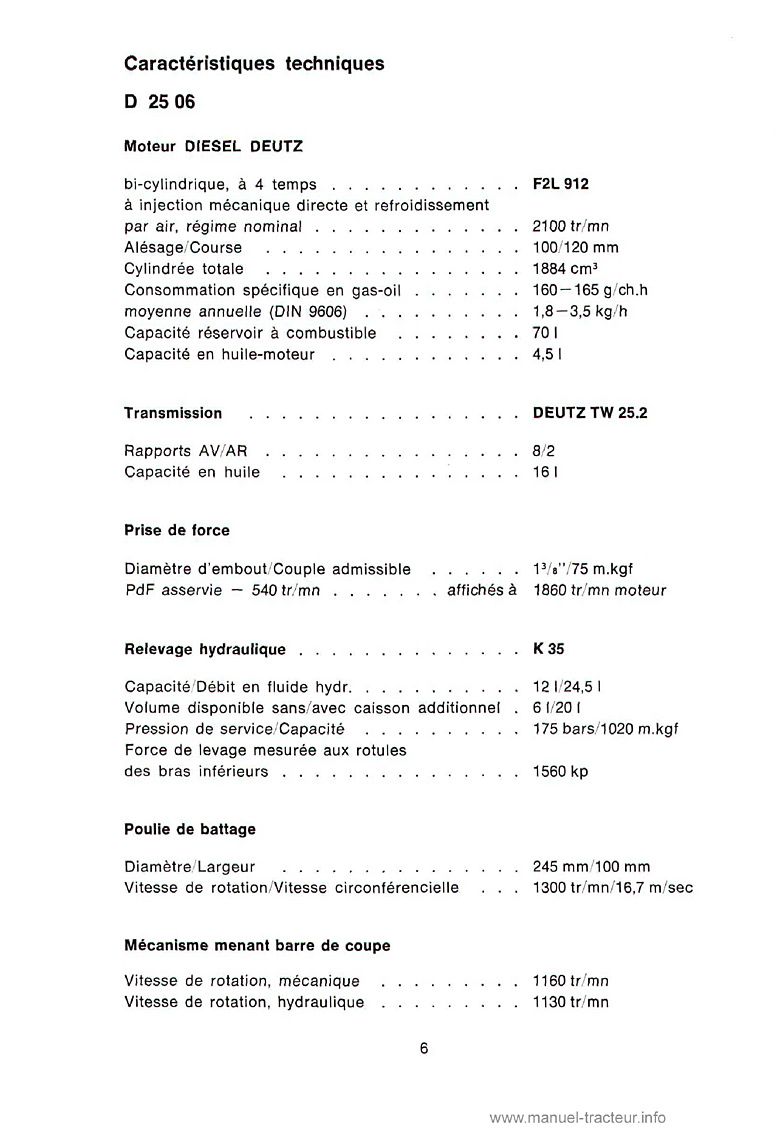 Quatrième page du Manuel instructions Deutz D2506