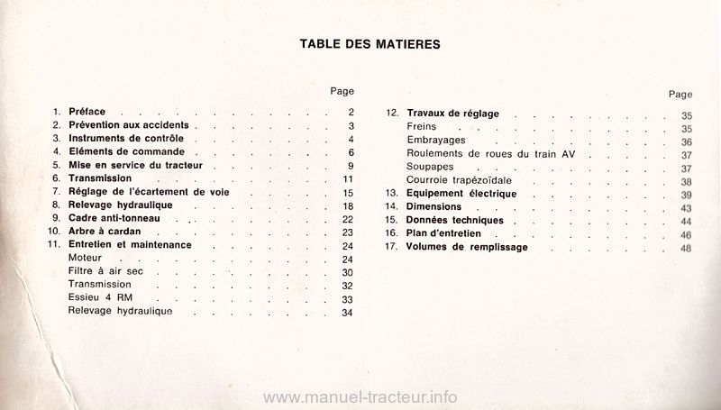 Deuxième page du Manuel d'instruction tracteur Deutz DX36 DX50