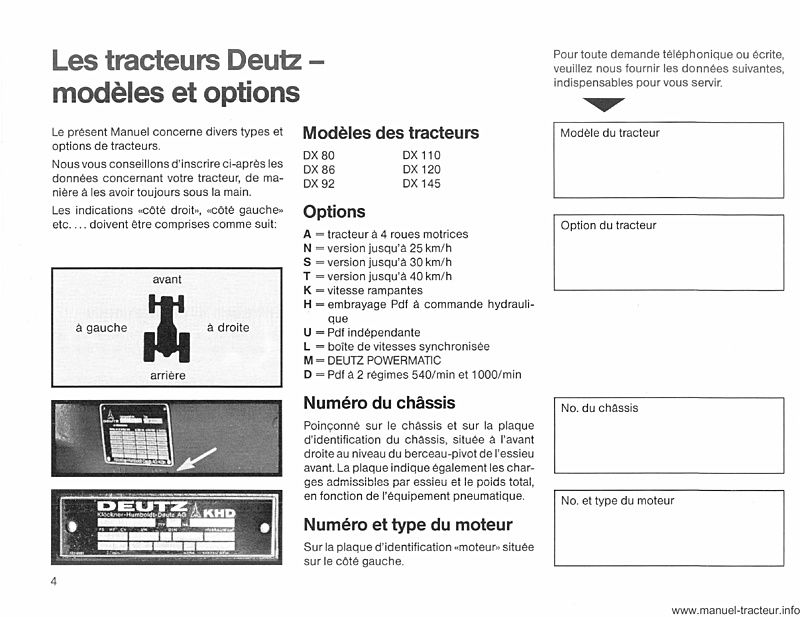 Sixième page du Manuel Instruction DEUTZ DX 80 86 92 110 120 145