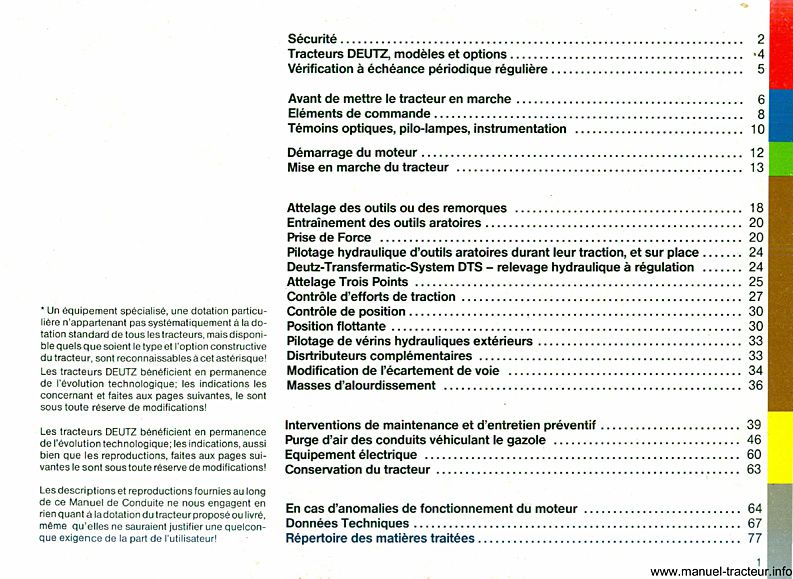 Troisième page du Manuel Instruction DEUTZ 4007 4507 4807 5207 6207