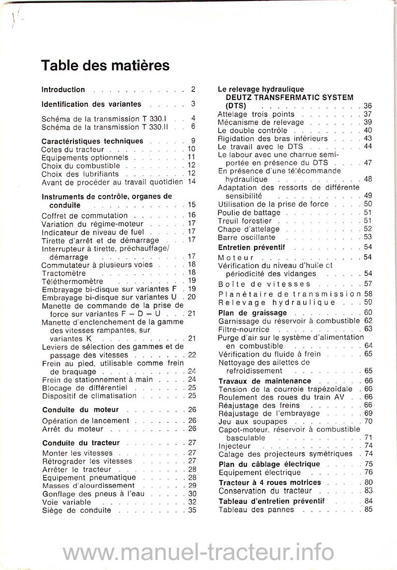 Deuxième page du Manuel d'Instruction pour tracteur Diesel D9006