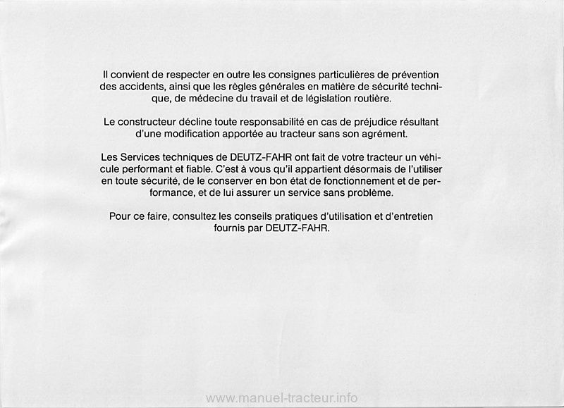 Troisième page du Manuel instruction Deutz Agrostar DX 4.61 4.71 6.11 6.31 6.61