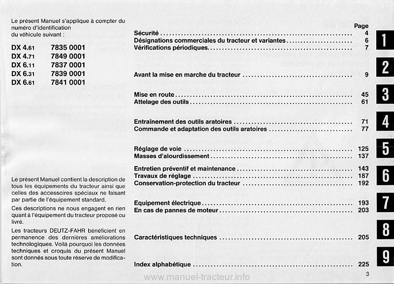 Cinquième page du Manuel d'instruction tracteur Deutz Agrostar DX 4.61 4.71 6.11 6.31 6.61