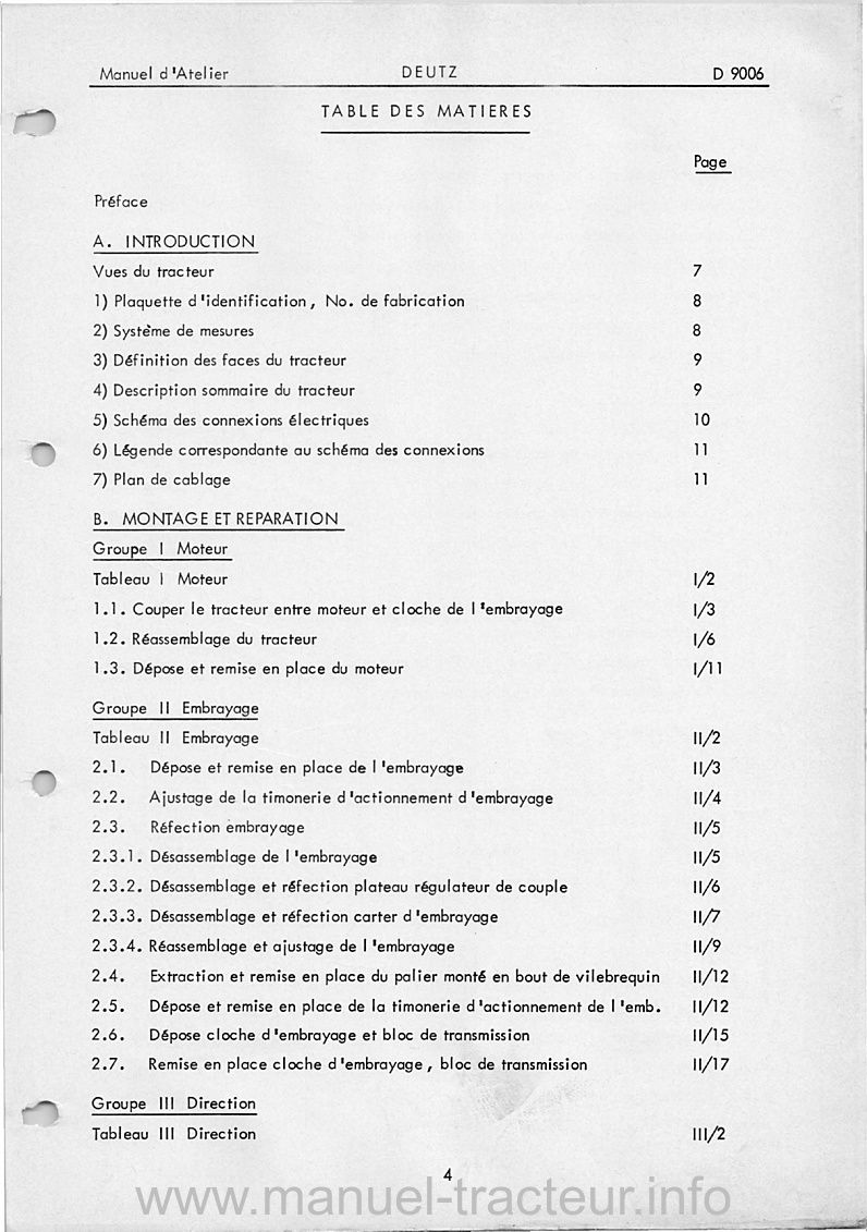 Troisième page du Manuel atelier DEUTZ D9006