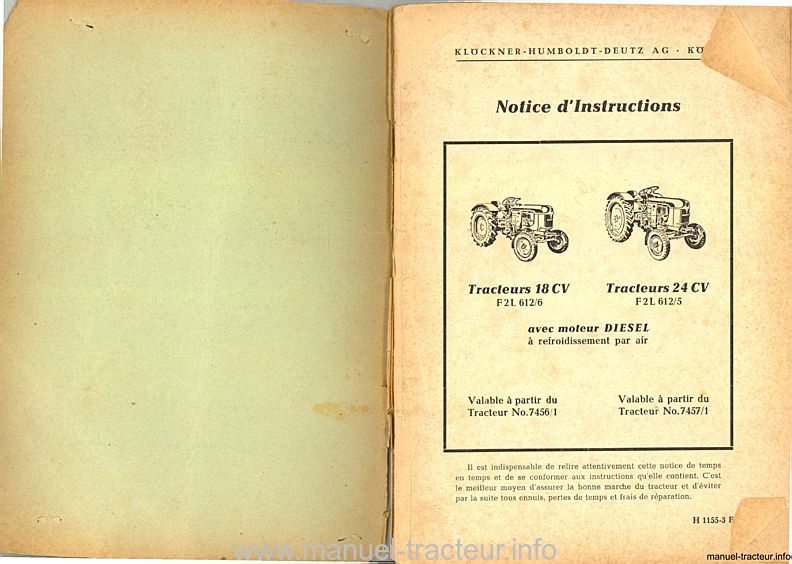 Deuxième page du Notice d'instructions tracteur Diesel DEUTZ 18ch et 24 ch