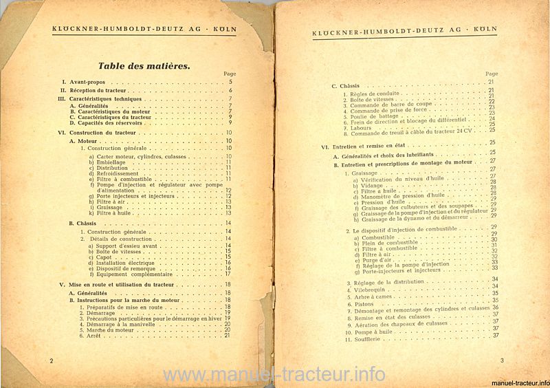 Troisième page du Notice d'instructions tracteur Diesel DEUTZ 18ch et 24 ch