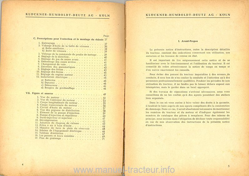 Quatrième page du Notice d'instructions tracteur Diesel DEUTZ 18ch et 24 ch