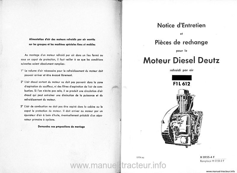 Troisième page du Notice et Pièces Deutz F1L612