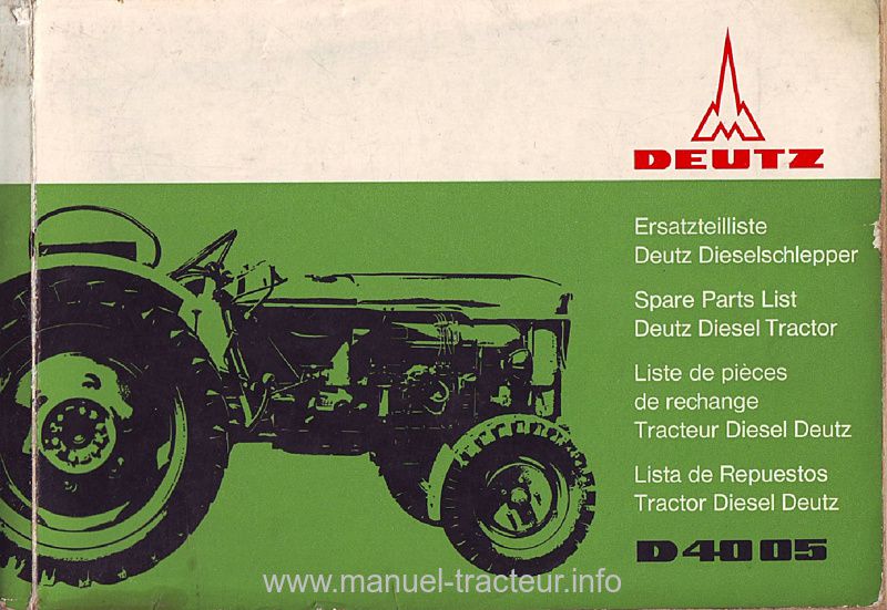 Première page du Catalogue pièces rechange DEUTZ D 4005