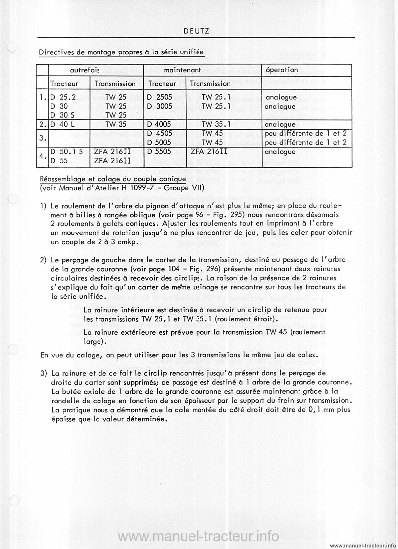 Quatrième page du Manuel atelier DEUTZ 25 30 40 50 55