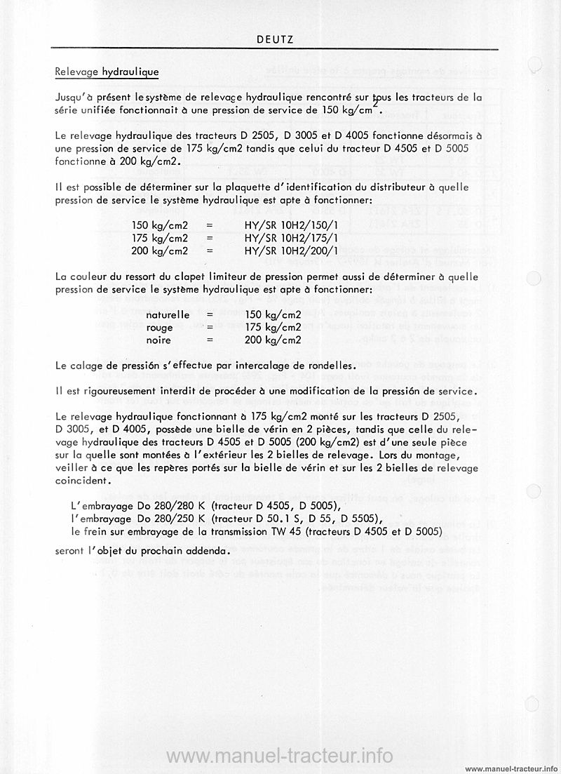 Cinquième page du Manuel atelier DEUTZ 25 30 40 50 55