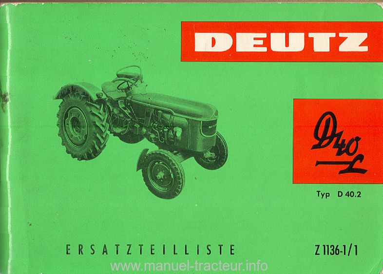 Première page du Catalogue pièces rechange DEUTZ D 40 L type 40.2