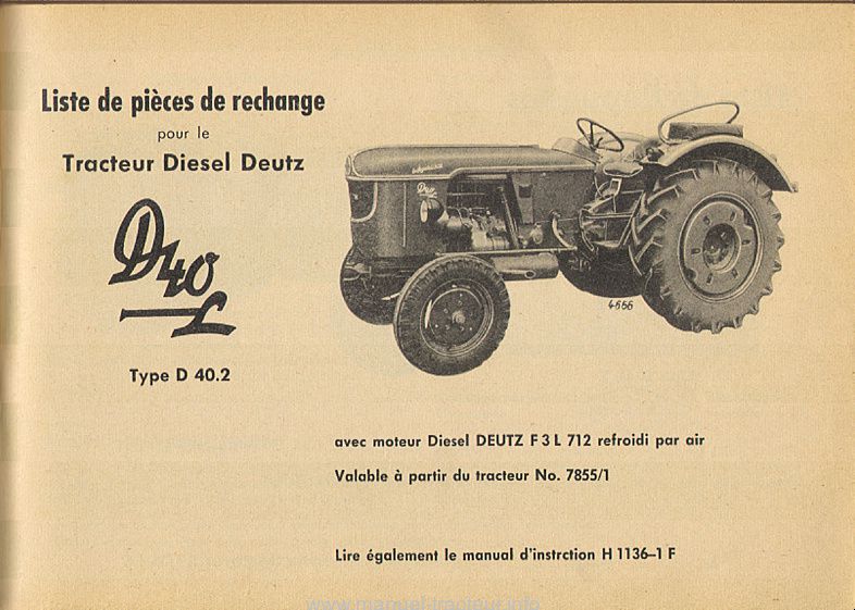 Deuxième page du Catalogue pièces rechange DEUTZ D 40 L type 40.2