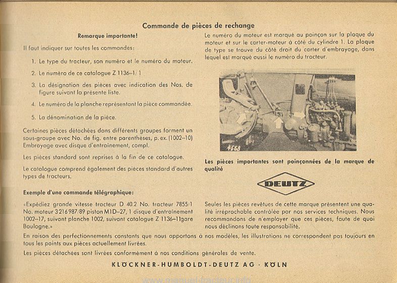 Troisième page du Catalogue pièces rechange DEUTZ D 40 L type 40.2